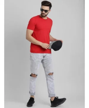 Men's Cotton Relaxed Fit Red T-Shirt – Round Neck