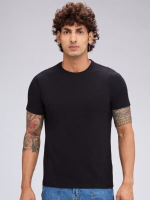 Black Cotton T-Shirt for Men – Regular Fit, Half Sleeves