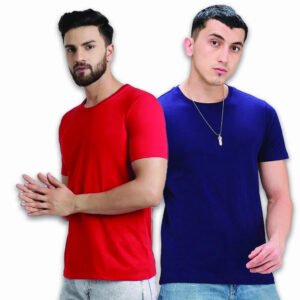 Men's Regular Fit Cotton Lycra T-Shirt Combo – Navy & Red